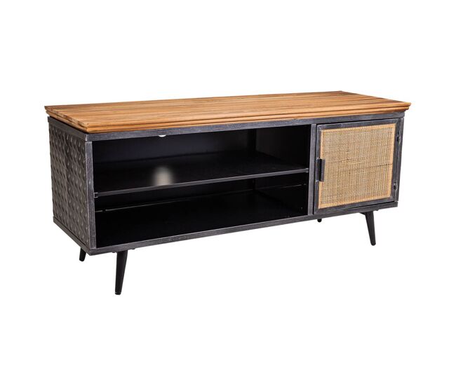 Mueble bajo de metal,madera y bambú negro 120x40x56,5