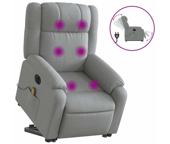 Vidaxl sillón de masaje eléctrico reclinable elevable tela gris claro