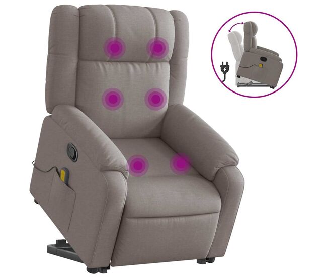 Vidaxl sillón reclinable de masaje elevable tela gris taupé