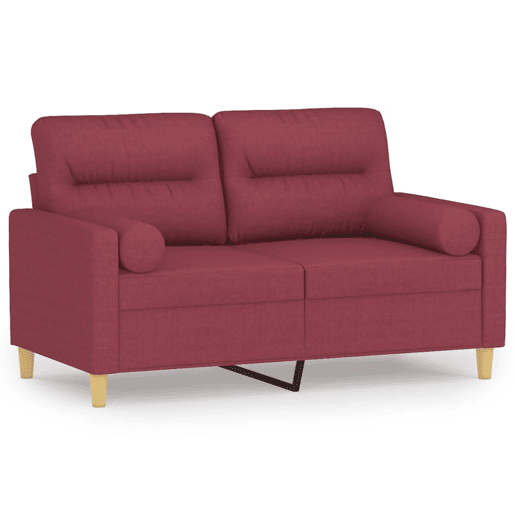 vidaXL Sofá 2 lug. + almofadas decorativas 120cm tecido vermelho tinto vidaXL Sofá 2 lug. + almofadas decorativas 120cm tecido vermelho tinto