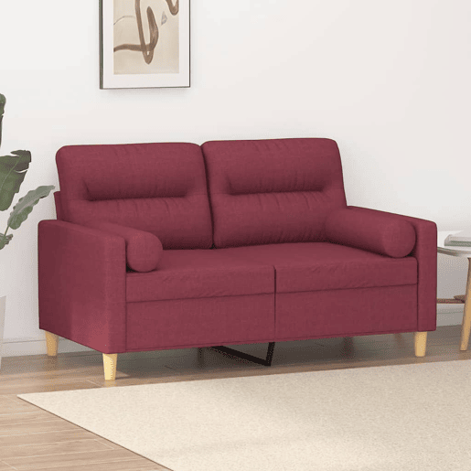 vidaXL Sofá 2 lug. + almofadas decorativas 120cm tecido vermelho tinto vidaXL Sofá 2 lug. + almofadas decorativas 120cm tecido vermelho tinto