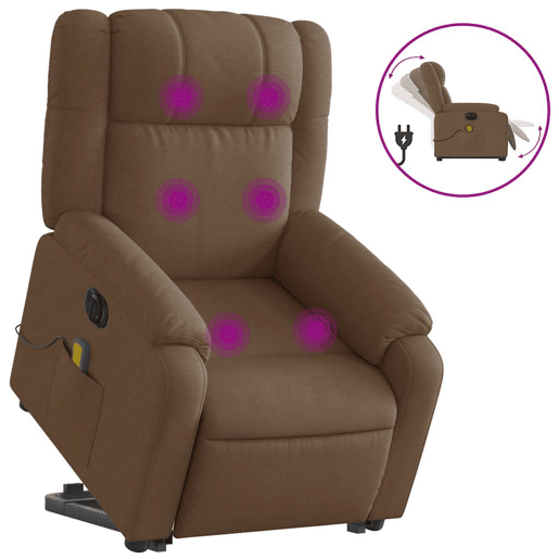 vidaXL Poltrona elétrica elevatória massagens tecido castanho