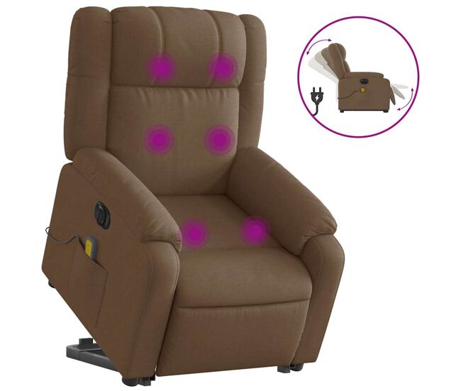 Vidaxl sillón de masaje eléctrico reclinable elevable tela marrón