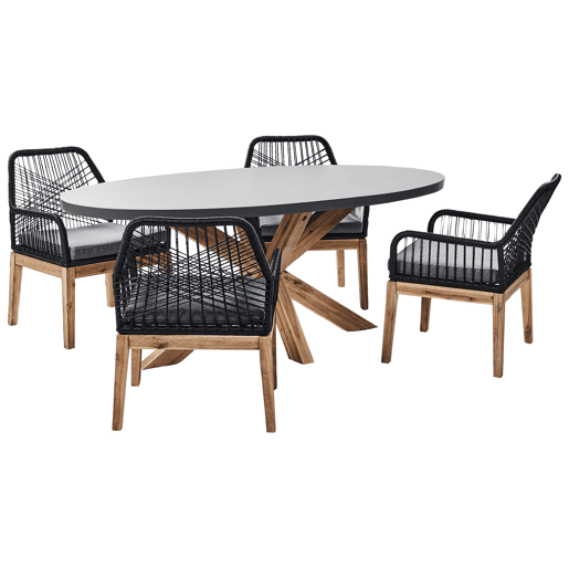 Conjunto de refeições de jardim 4 lugares ORISTANO com almofadas Betão Preto
