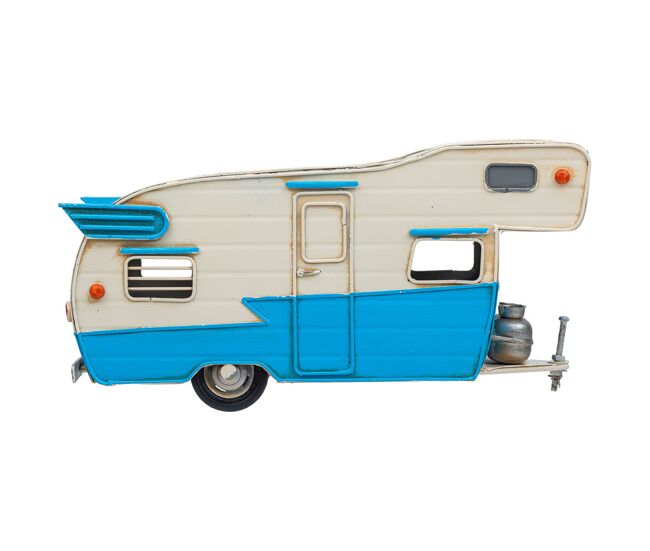 Caravana de playa de metal en color azul mide 28x12.5x15h cm