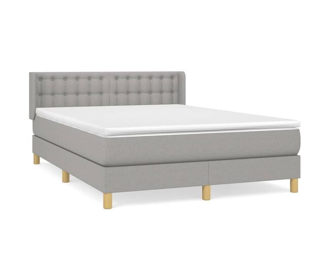 Cama box spring con colchón tela gris claro 140x190 cm botones