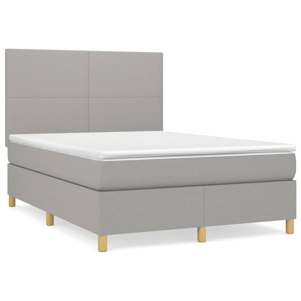 Cama box spring con colchón tela gris claro 140x200 cm diseño plano