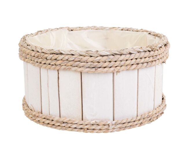 Cesto de madera y cuerda blanco d25x13/24