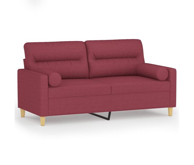 Vidaxl sofá de 2 plazas con cojines tela rojo tinto 140 cm