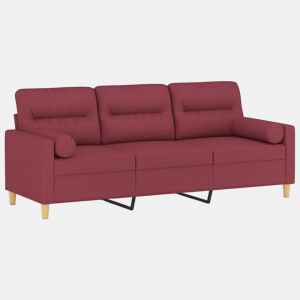 vidaXL Sofá 3 lug. + almofadas decorativas 180cm tecido vermelho tinto