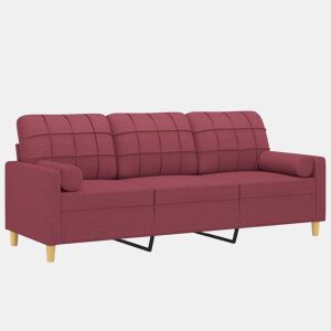 vidaXL Sofá 3 lug. + almofadas decorativas 180cm tecido vermelho tinto