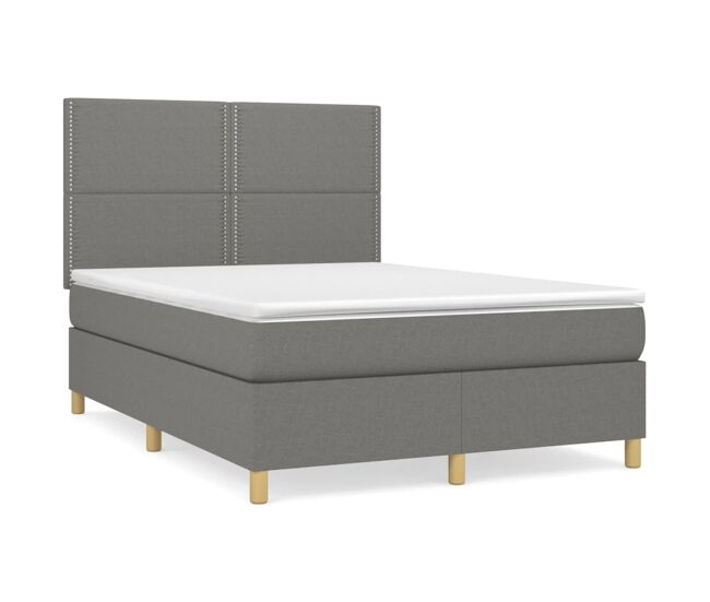 Cama box spring con colchón tela gris oscuro 140x200 cm liso con clavos
