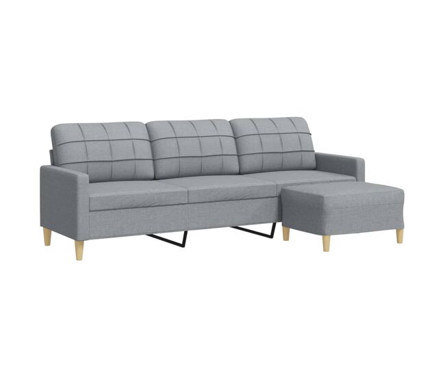 Vidaxl sofá de 3 plazas con taburete de tela gris claro 210 cm