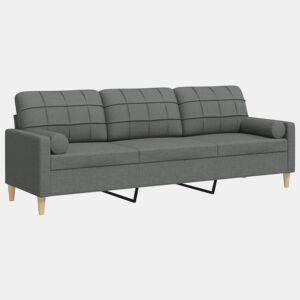 vidaXL Sofá 3 lug. c almofadas decorativas 210 cm tecido cinza-escuro