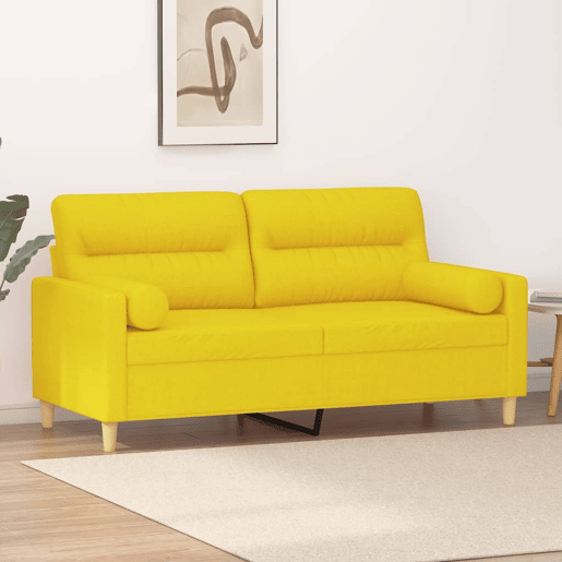 vidaXL Sofá 2 lug. + almofadas decorativas 140 cm tecido amarelo-claro vidaXL Sofá 2 lug. + almofadas decorativas 140 cm tecido amarelo-claro