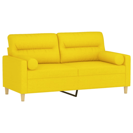 vidaXL Sofá 2 lug. + almofadas decorativas 140 cm tecido amarelo-claro vidaXL Sofá 2 lug. + almofadas decorativas 140 cm tecido amarelo-claro