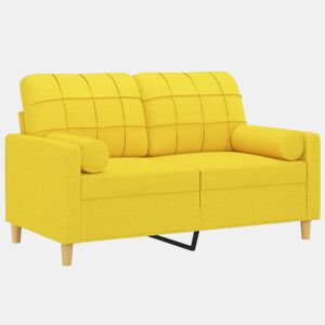 vidaXL Sofá 2 lug. + almofadas decorativas 120 cm tecido amarelo-claro