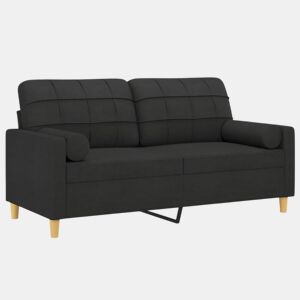 vidaXL Sofá 2 lugares + almofadas decorativas 140 cm tecido preto