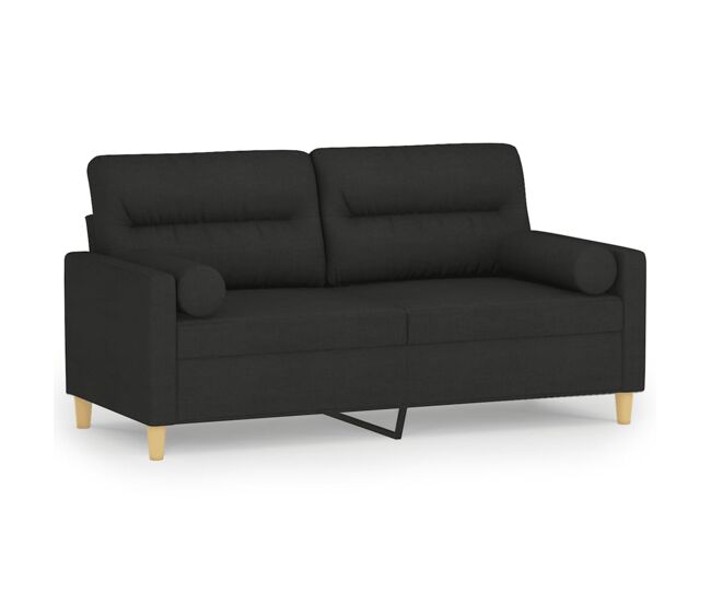 Vidaxl sofá de 2 plazas con cojines tela negro 140 cm