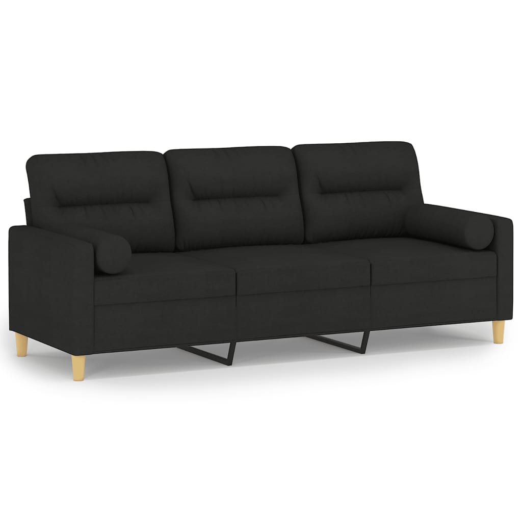 Vidaxl sofá de 3 plazas con cojines tela negro 180 cm