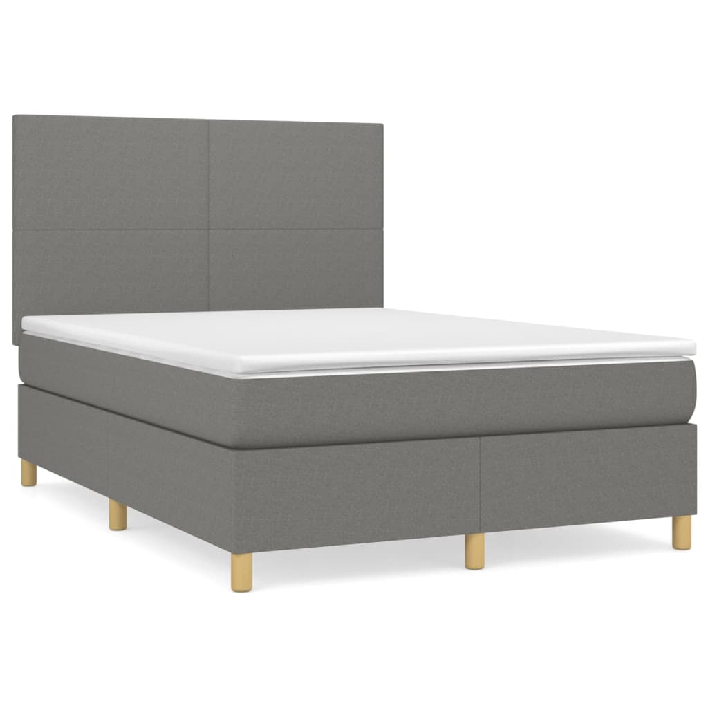 Cama box spring con colchón tela gris oscuro 140x200 cm diseño plano