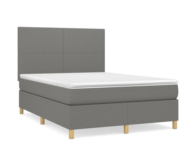 Cama box spring con colchón tela gris oscuro 140x200 cm diseño plano