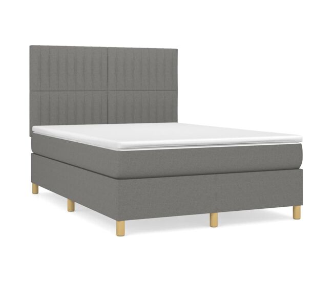 Cama box spring con colchón tela gris oscuro 140x200 cm rayas verticales