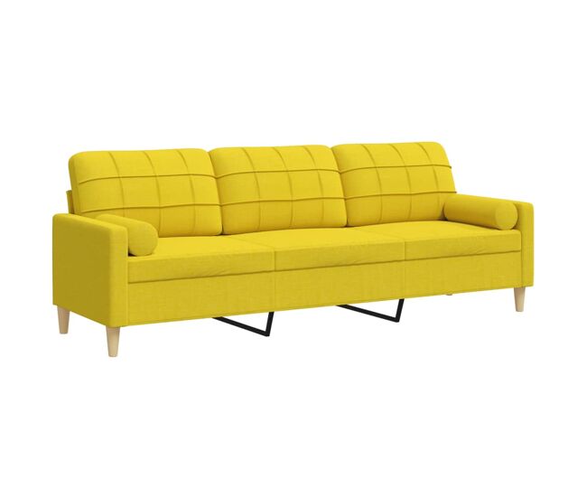 Vidaxl sofá de 3 plazas con cojines tela amarillo claro 210 cm