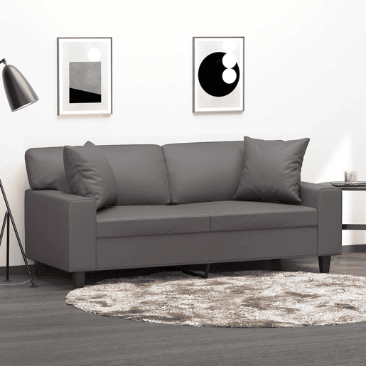 vidaXL Sofá 2 lugares + almofadas decorativas 140cm couro artif. cinza vidaXL Sofá 2 lugares + almofadas decorativas 140cm couro artif. cinza