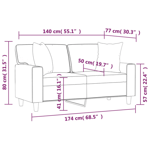 vidaXL Sofá 2 lugares + almofadas decorativas 140cm couro artif. cinza vidaXL Sofá 2 lugares + almofadas decorativas 140cm couro artif. cinza
