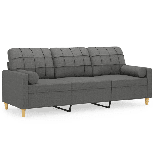 vidaXL Sofá 3 lugares + almofadas decoração 180 cm tecido cinza-escuro vidaXL Sofá 3 lugares + almofadas decoração 180 cm tecido cinza-escuro