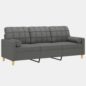 vidaXL Sofá 3 lugares + almofadas decoração 180 cm tecido cinza-escuro