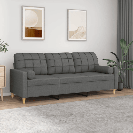 vidaXL Sofá 3 lugares + almofadas decoração 180 cm tecido cinza-escuro vidaXL Sofá 3 lugares + almofadas decoração 180 cm tecido cinza-escuro