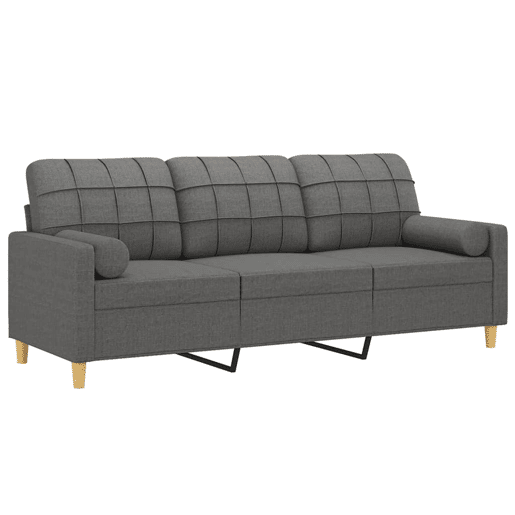 vidaXL Sofá 3 lugares + almofadas decoração 180 cm tecido cinza-escuro vidaXL Sofá 3 lugares + almofadas decoração 180 cm tecido cinza-escuro
