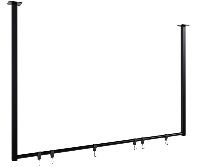 Barra de colgar fenton con 6 perchas metal negro 7x120x80 cm