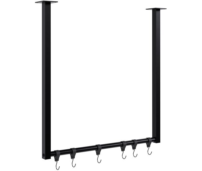 Barra de colgar fenton con 6 perchas metal negro 7x60x60 cm