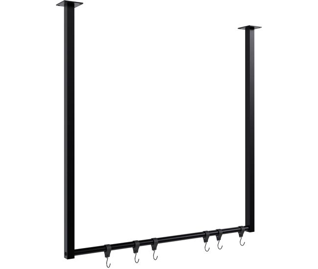 Barra de colgar fenton con 6 perchas metal negro 7x80x80 cm