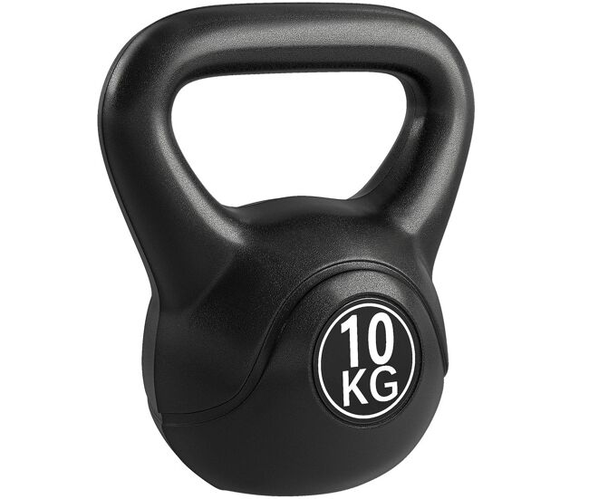 Homcom pesa rusa 10 kg, kettlebell revestimiento de plástico y relleno de arena, con mango ancho y base plana, para entrenamiento culturismo, en casa, gimnasio, negro