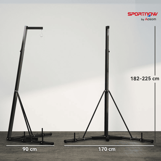 SPORTNOW Suporte para Saco de Boxe de Pé Suporte para Saco de Boxe Dobrável com Altura Ajustável para Treinamento em Ginásio Casa Carga Máxima 60 kg 170x90x182-225 cm Preto