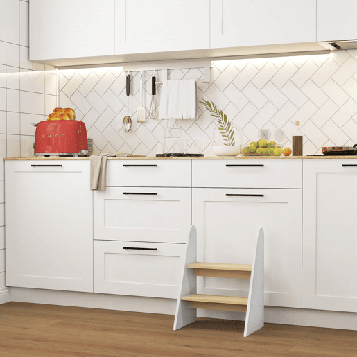 AIYAPLAY Banco para Crianças de 2 Degraus Torre de Aprendizagem Escada para Crianças acima de 3 Anos para Casa de Banho Cozinha Estante Dormitório 43x30x55 cm Branco