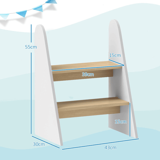 AIYAPLAY Banco para Crianças de 2 Degraus Torre de Aprendizagem Escada para Crianças acima de 3 Anos para Casa de Banho Cozinha Estante Dormitório 43x30x55 cm Branco