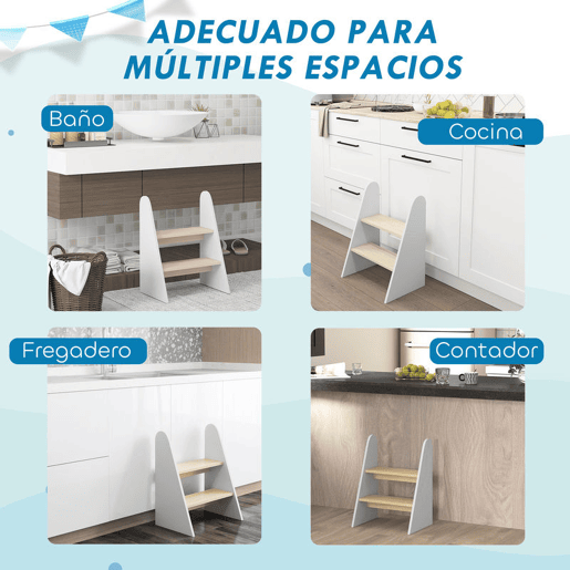 AIYAPLAY Banco para Crianças de 2 Degraus Torre de Aprendizagem Escada para Crianças acima de 3 Anos para Casa de Banho Cozinha Estante Dormitório 43x30x55 cm Branco