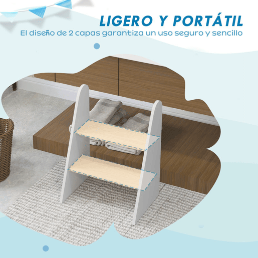 AIYAPLAY Banco para Crianças de 2 Degraus Torre de Aprendizagem Escada para Crianças acima de 3 Anos para Casa de Banho Cozinha Estante Dormitório 43x30x55 cm Branco