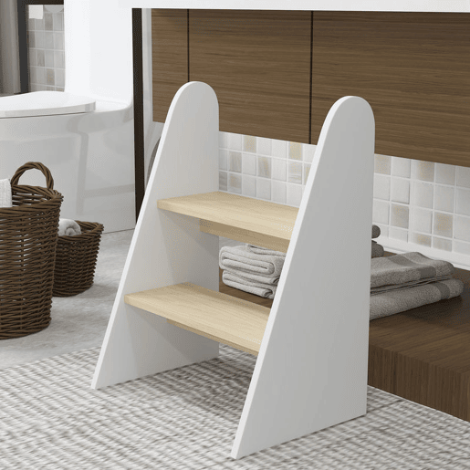 AIYAPLAY Banco para Crianças de 2 Degraus Torre de Aprendizagem Escada para Crianças acima de 3 Anos para Casa de Banho Cozinha Estante Dormitório 43x30x55 cm Branco