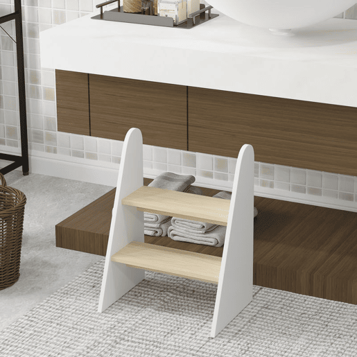 AIYAPLAY Banco para Crianças de 2 Degraus Torre de Aprendizagem Escada para Crianças acima de 3 Anos para Casa de Banho Cozinha Estante Dormitório 43x30x55 cm Branco
