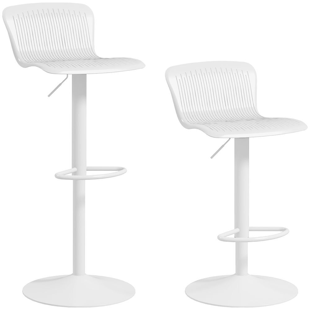 Homcom conjunto de 2 taburetes altos de cocina sillas altas giratorias con respaldo y altura ajustable carga 120 kg para bar salón comedor blanco