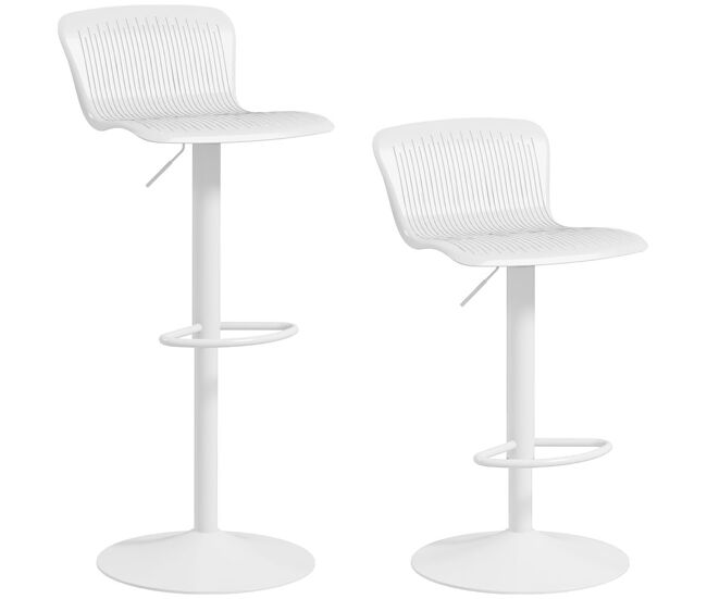Homcom conjunto de 2 taburetes altos de cocina sillas altas giratorias con respaldo y altura ajustable carga 120 kg para bar salón comedor blanco