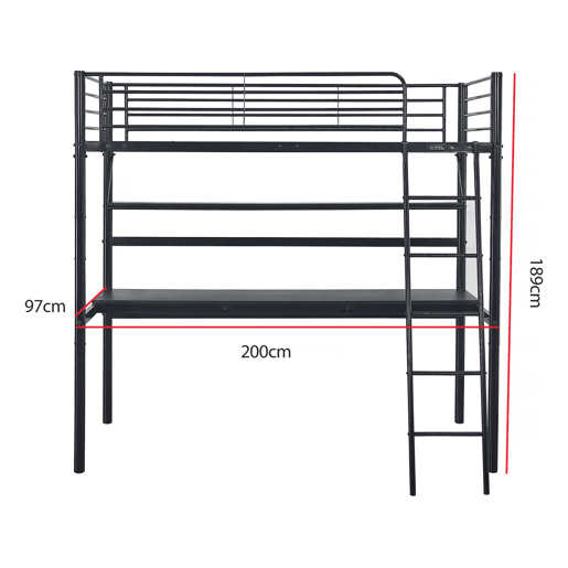Cama alta com secretária Alona - 90 x 190 cm - Preto