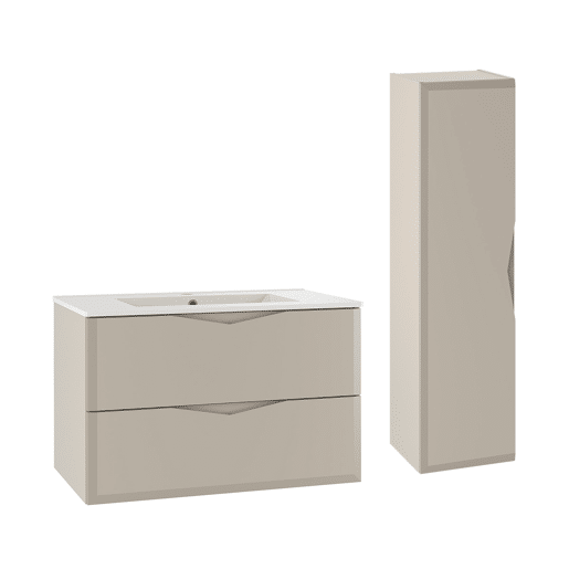 Conjunto móvel lavatório simples embutido 80cm coluna Ellie Caxemira