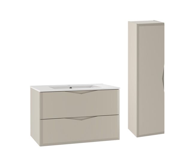 Conjunto de muebles con lavabo individual encastrado 80cm y columna ellie cachemira